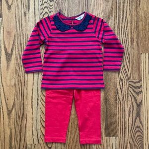 Navy & Red Striped Top w/ Lace and Legging Set